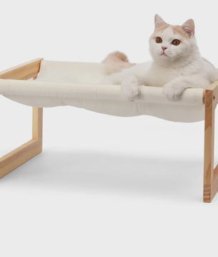 Houten Kattenmand Verhoogd Bed met Wasbare Matras - Wit