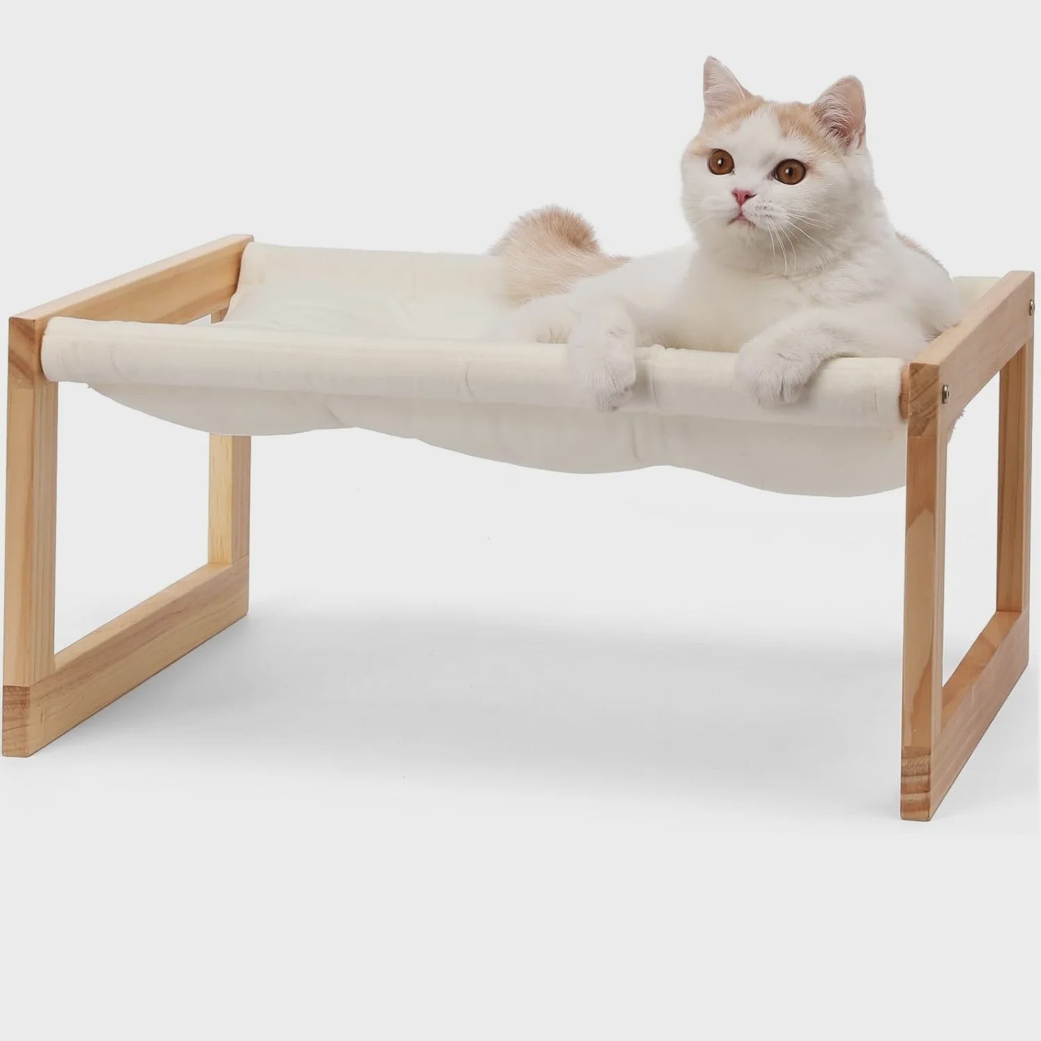 Houten Kattenmand Verhoogd Bed met Wasbare Matras - Wit