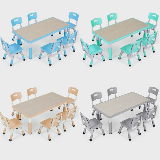 Verstelbare Kinder Tafel met 6 Stoelen - Knutseltafel & Speeltafel voor Kinderen (2-10 jaar)