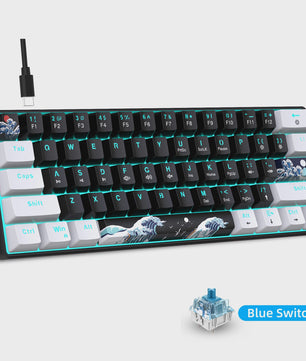 Compact 60% Mechanisch Gaming Toetsenbord met Blauwe Switches en Zee Blauw Backlit