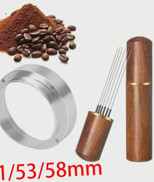 Professionele Espresso WDT Tool & Doseerring Set met Houten Handvat