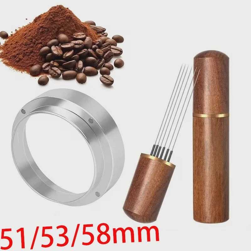 Professionele Espresso WDT Tool & Doseerring Set met Houten Handvat