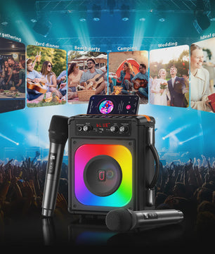 FanFun TX06 Karaoke Speaker met 2 Draadloze Microfoons & Feestverlichting