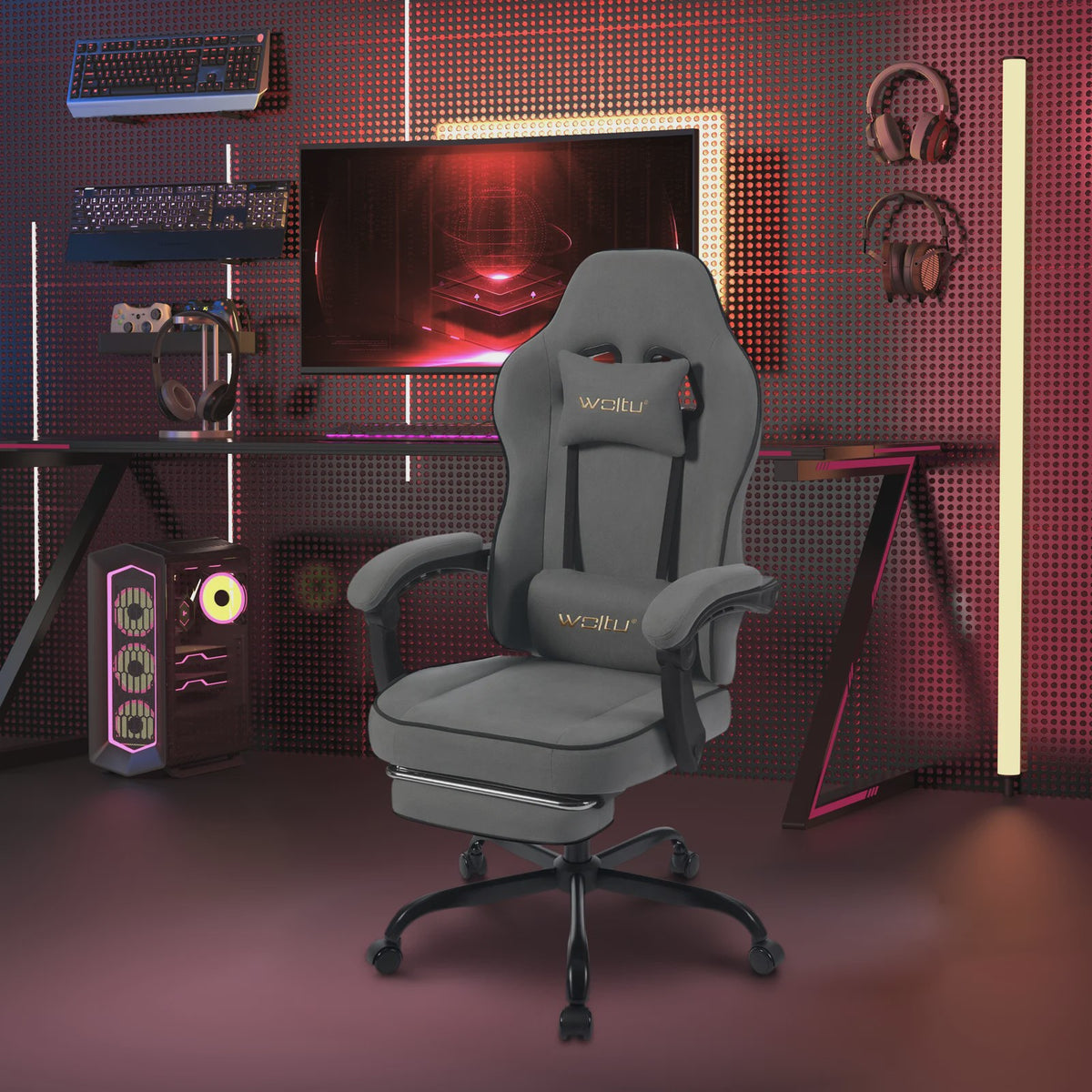 Ergonomische bureaustoel met voetensteun en lendenkussen - Comfortabel gamen en werken