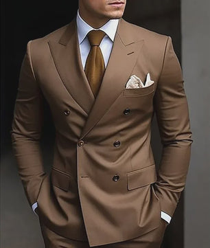 Luxe Bruin Herenpak - Double Breasted, Peak Lapel, Slim Fit Blazer & Pantalon