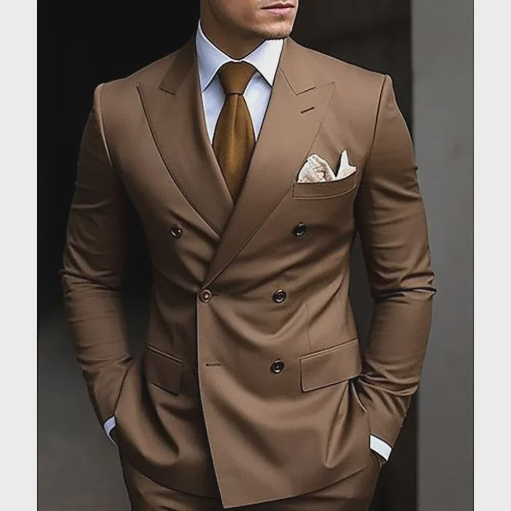 Luxe Bruin Herenpak - Double Breasted, Peak Lapel, Slim Fit Blazer & Pantalon