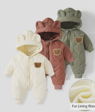Warme Winter Baby Romper met Berenprint en Pluche Voering - Jumpsuit voor Peuters