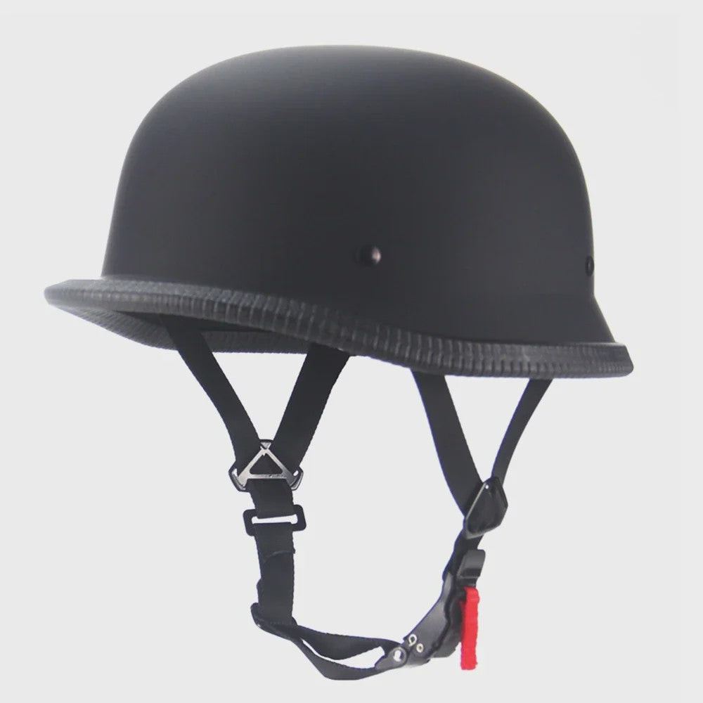 Vintage Motorhelm Half Shell Duits Stijl - DOT Goedgekeurd - Mat Zwart & Glans Zwart