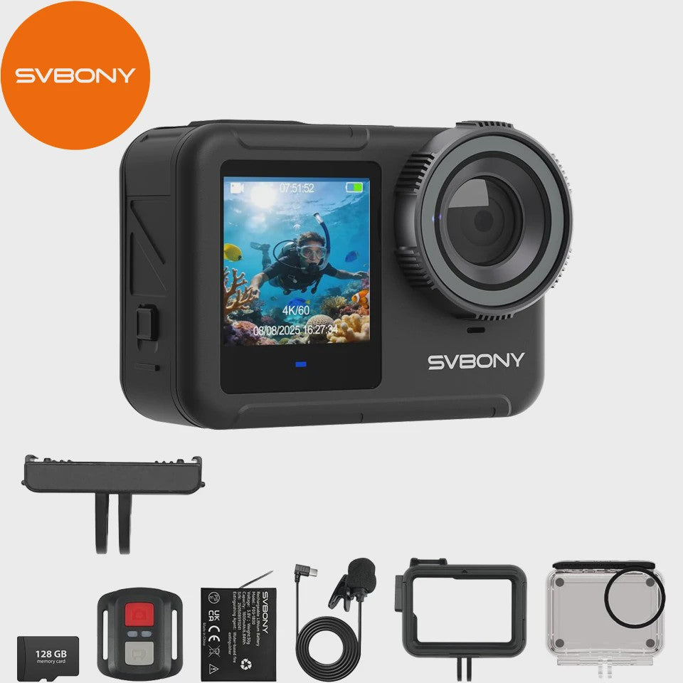 SVBONY SVGo3 4K 60FPS Actiecamera - Waterdicht tot 12m, 128GB Opslag, EIS, 2 Accu's