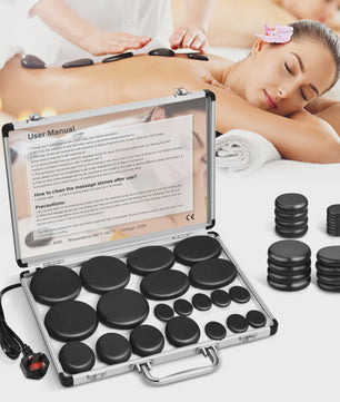 Professionele Hot Stone Massage Set met Verwarmer - 20 Stenen & Temperatuurregeling