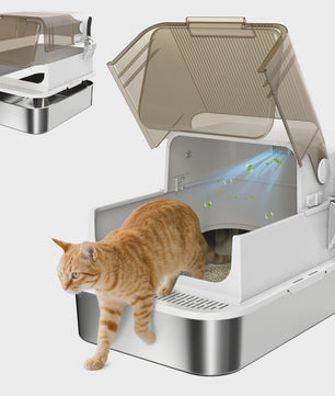 Gesloten Kattenbak met RVS Bodem - Ruim & Geurarm - Wit - 70x50 cm