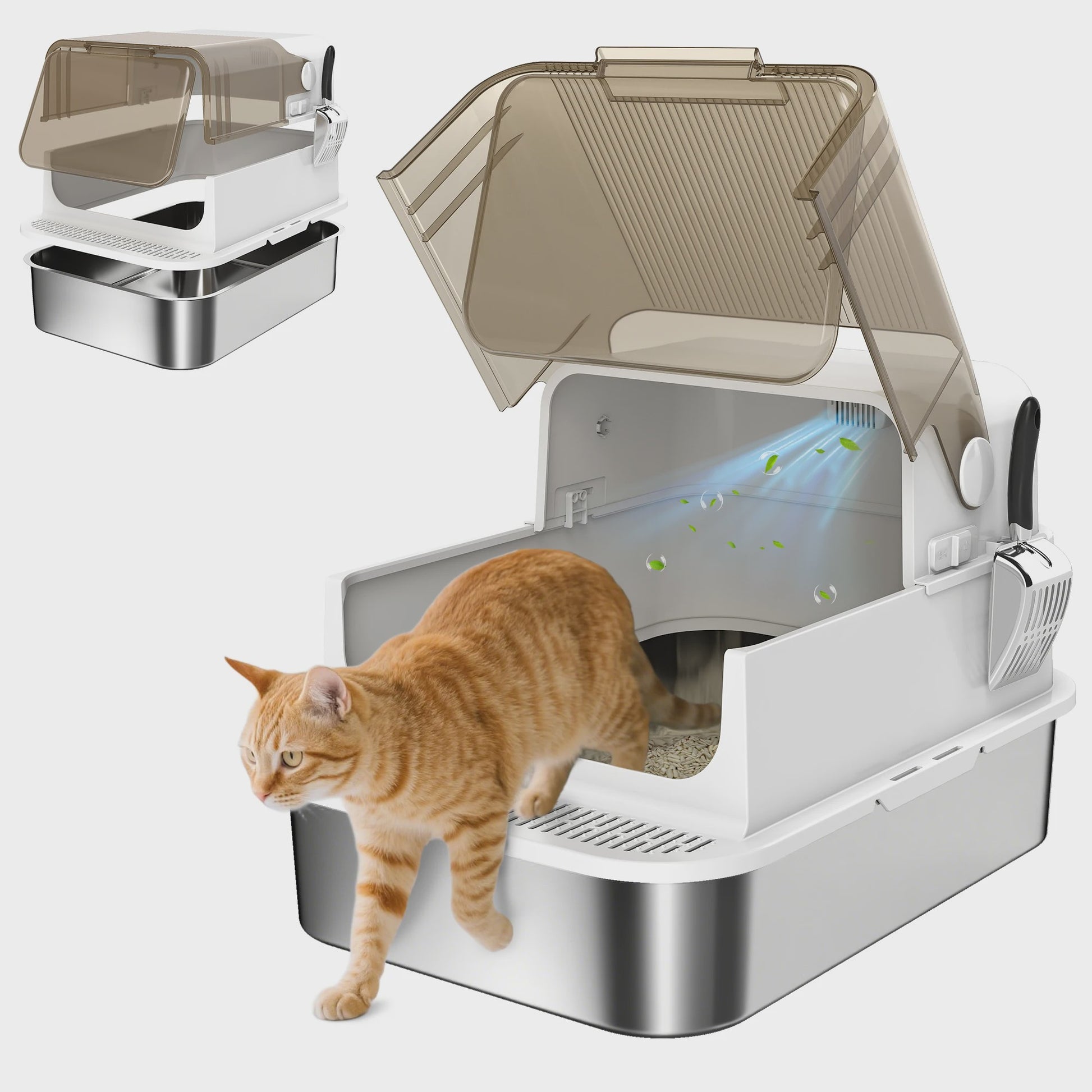 Gesloten Kattenbak met RVS Bodem - Ruim & Geurarm - Wit - 70x50 cm
