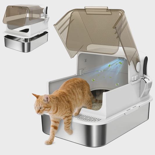 Gesloten Kattenbak met RVS Bodem - Ruim & Geurarm - Wit - 70x50 cm