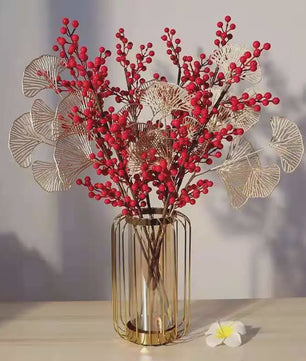 Decoratieve Takken met Rode Bessen en Gouden Bladeren - Chinees Nieuwjaar & Lente Decoratie