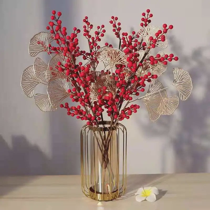 Decoratieve Takken met Rode Bessen en Gouden Bladeren - Chinees Nieuwjaar & Lente Decoratie