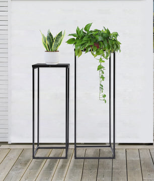 Set van 2 Zwarte Metalen Bloemenstandaards - Stijlvolle Zuilen voor Vazen en Decoratie