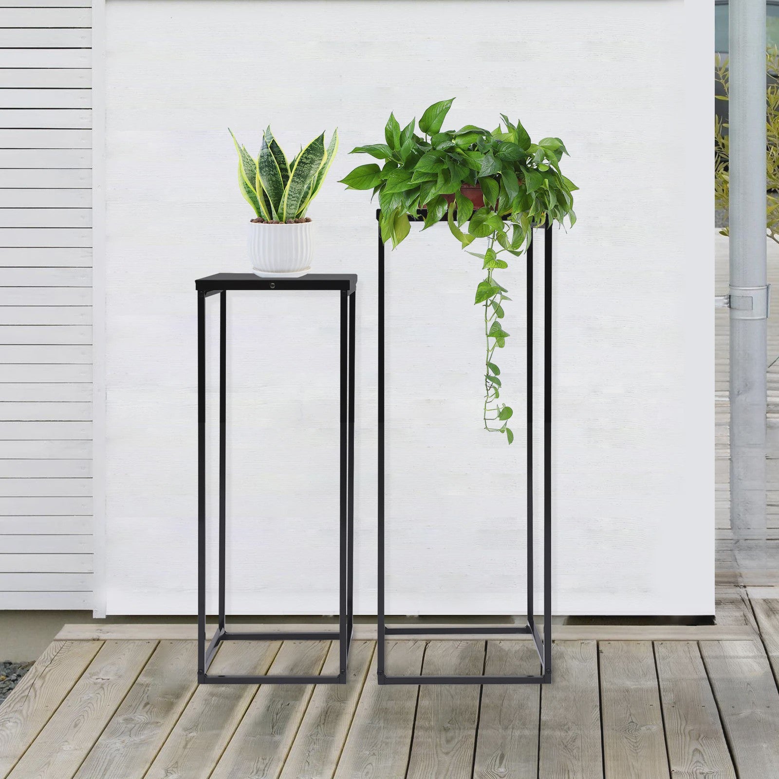 Set van 2 Zwarte Metalen Bloemenstandaards - Stijlvolle Zuilen voor Vazen en Decoratie