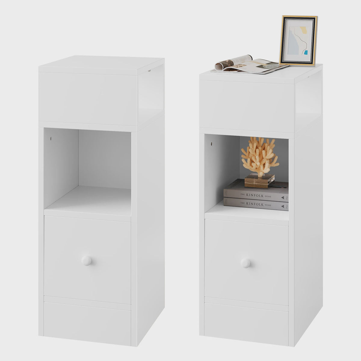 Compact Nachtkastje met 2 Open Vakken en 1 Lade - Slimme Opbergkast voor Slaapkamer