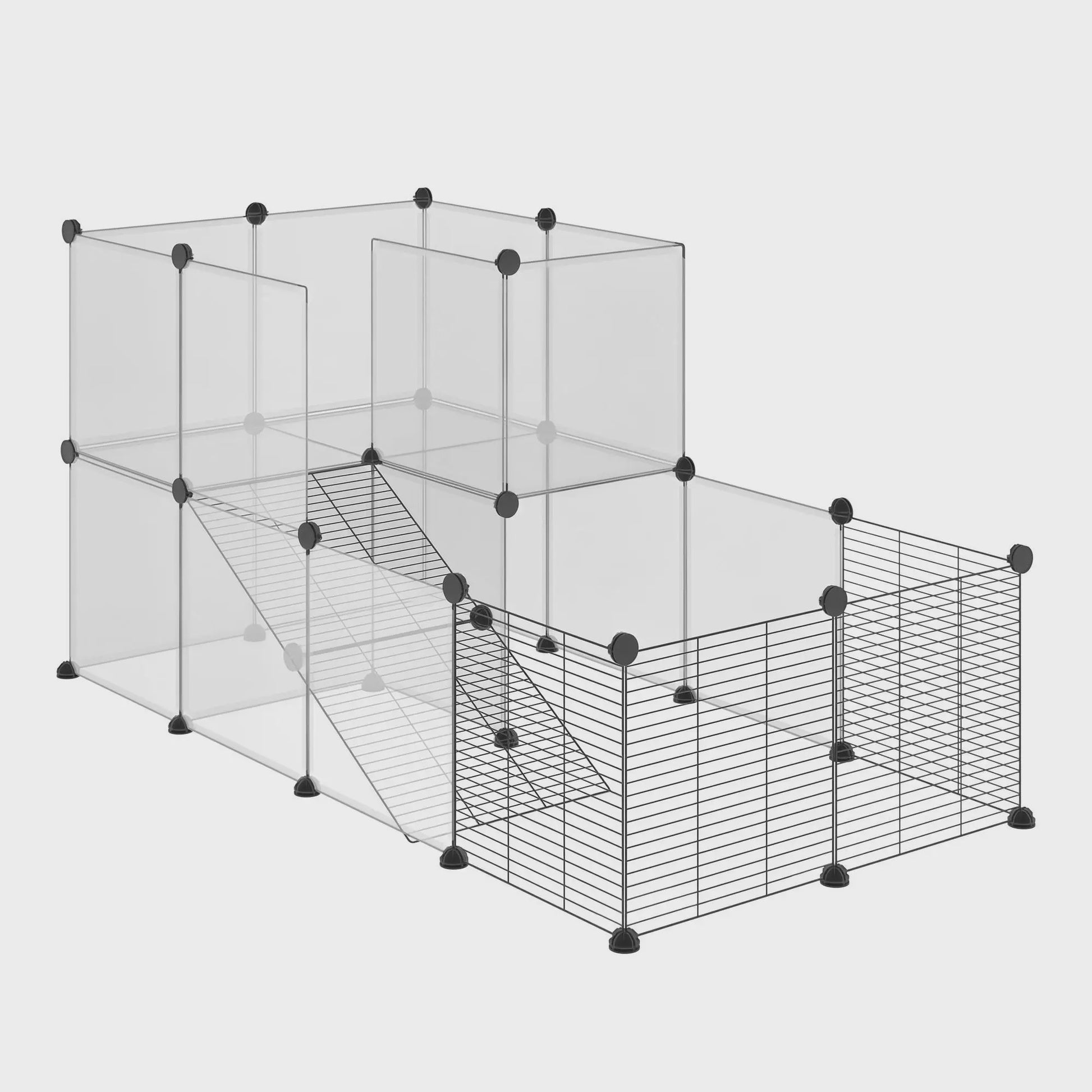 Modulaire Knaagdierenkooi RVS - 27 Delen - Voor Konijnen, Cavia's & Chinchilla's - 140x70x70cm - Transparant