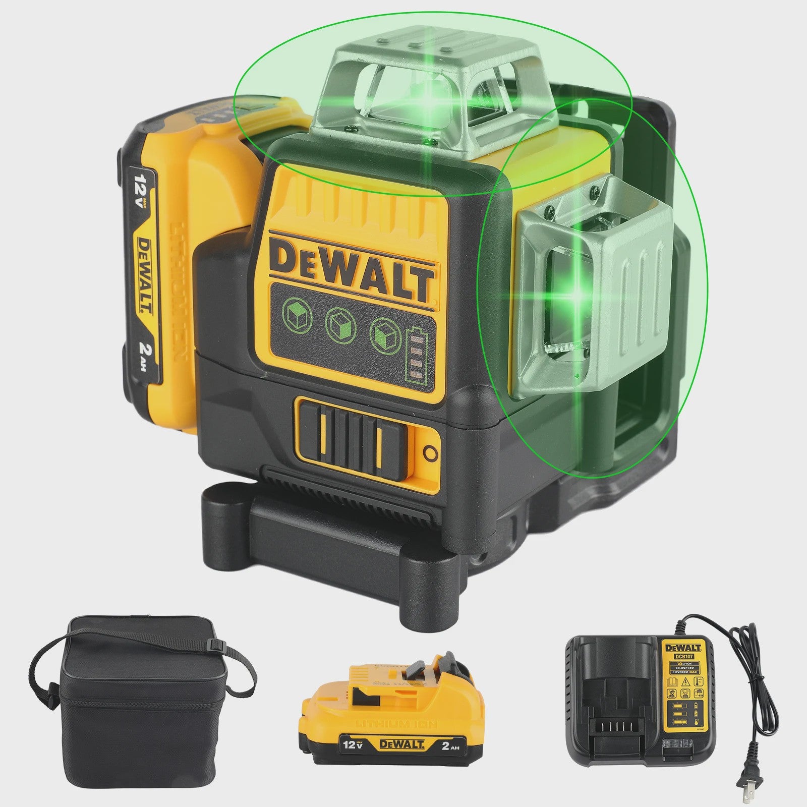 DeWalt DW089LG 12V Groene Laserwaterpas - 360° Horizontaal/Verticaal, 12 Lijnen