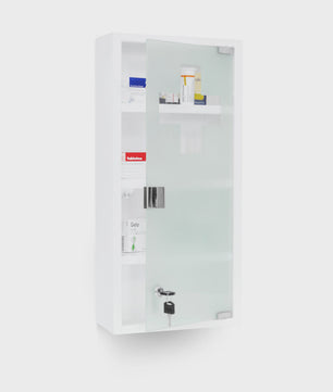 Afsluitbare Medicijnkast met Glazen Deur - Wit, 4 Vakken, 57x27x12 cm