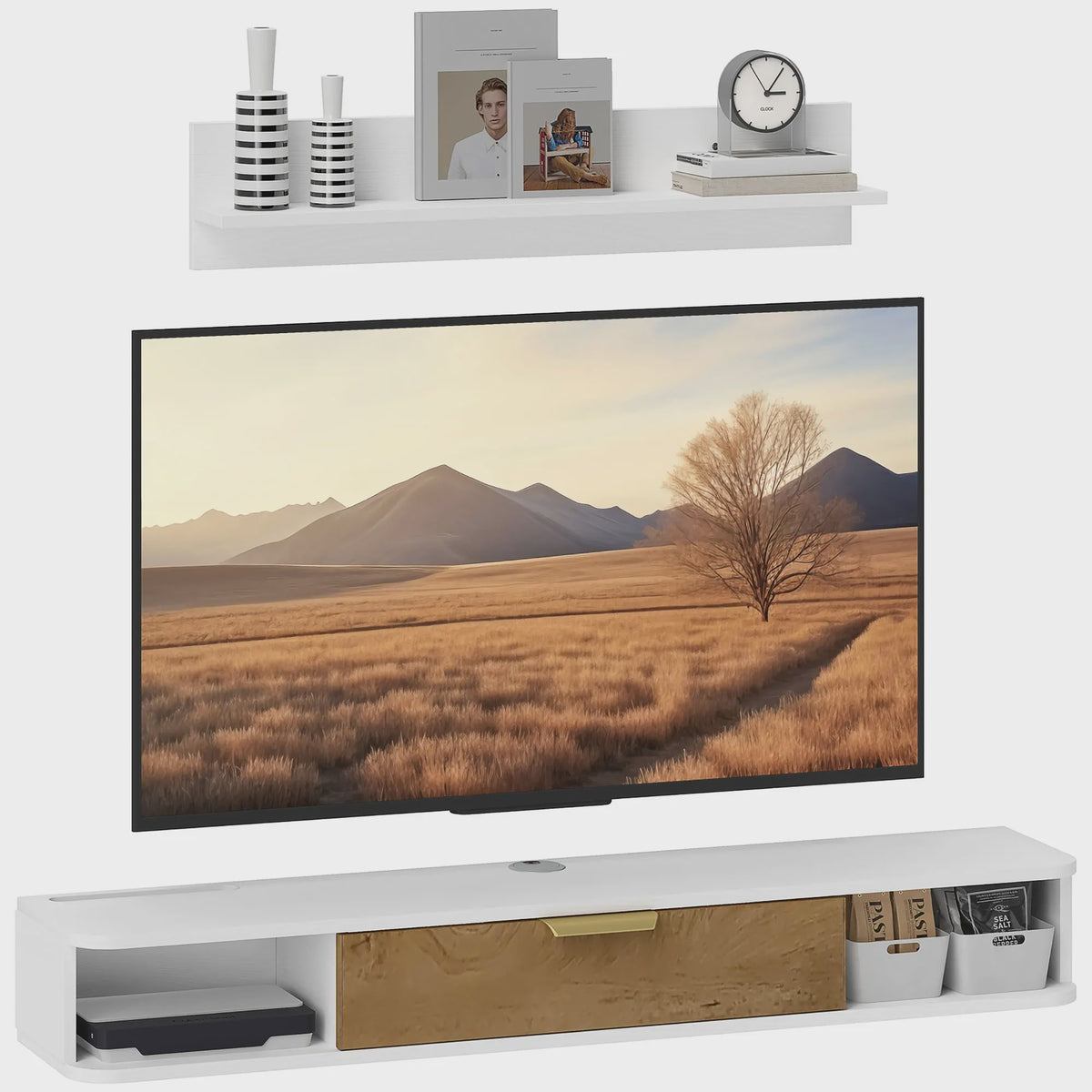 Zwevend TV Meubel met Wandplank en Open Vakken - Modern Design