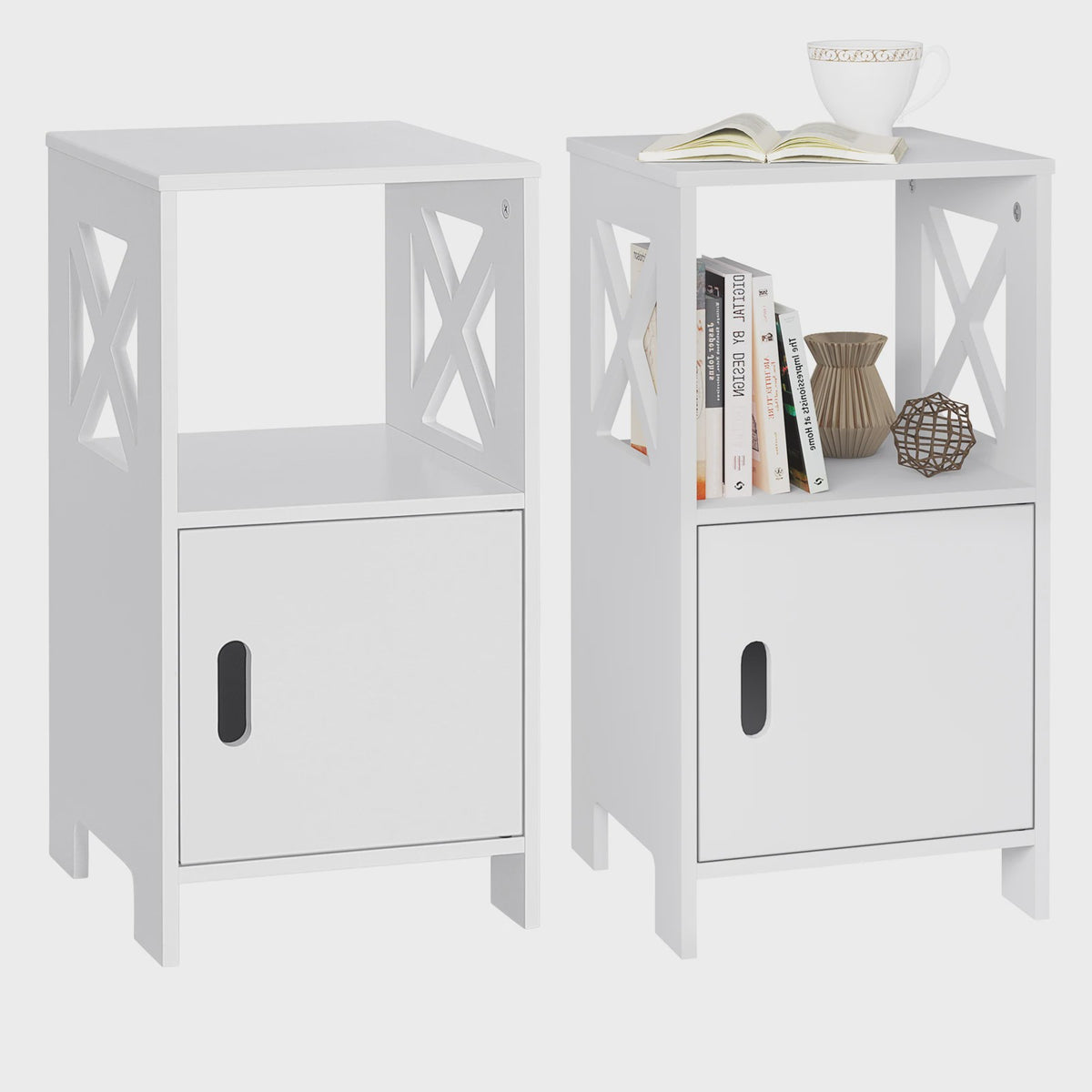 Moderne Nachtkastje Wit 30x60x30cm met Deur en Open Compartiment - Slaapkamer Meubel