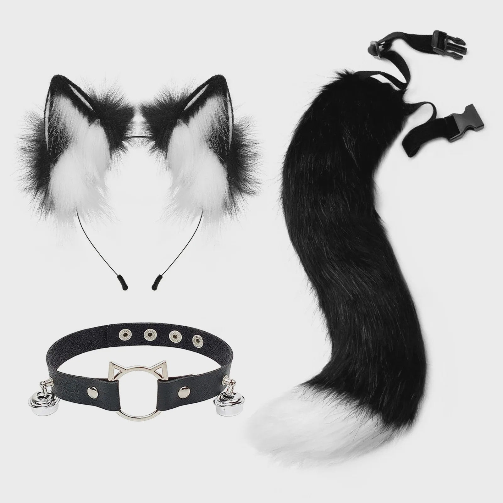 Dierenoren Hoofdband, Staart & Choker Set - Faux Fur Kat, Wolf, Vos - Cosplay & Feestkostuum