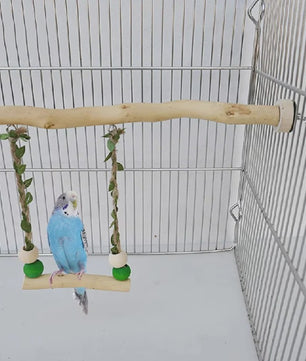 Houten Papegaai Zitstok met Dubbele Schommel en Speeltjes - Vogelkooi Accessoire