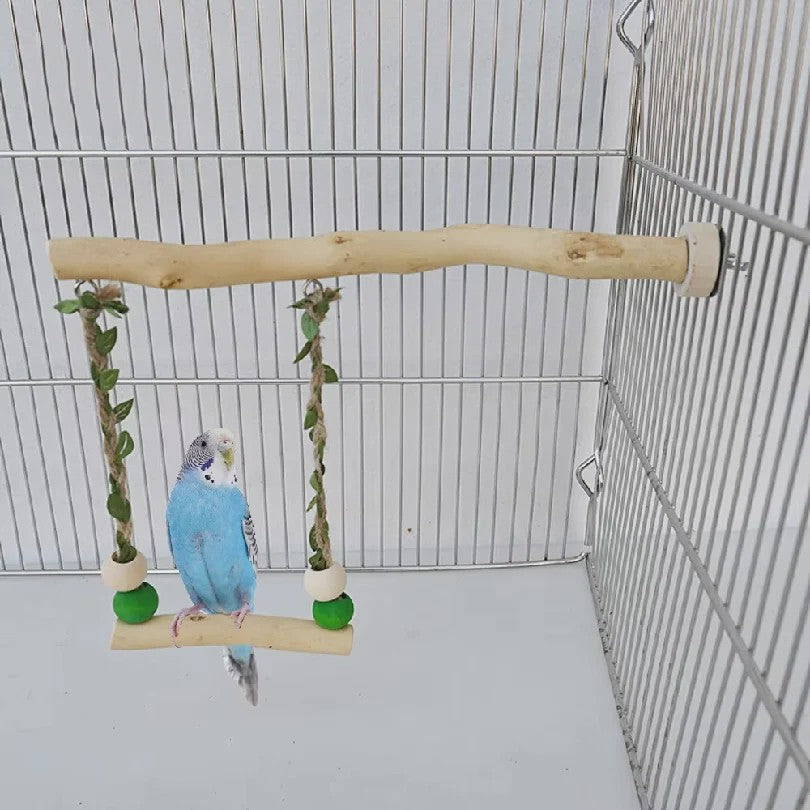 Houten Papegaai Zitstok met Dubbele Schommel en Speeltjes - Vogelkooi Accessoire