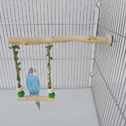 Houten Papegaai Zitstok met Dubbele Schommel en Speeltjes - Vogelkooi Accessoire