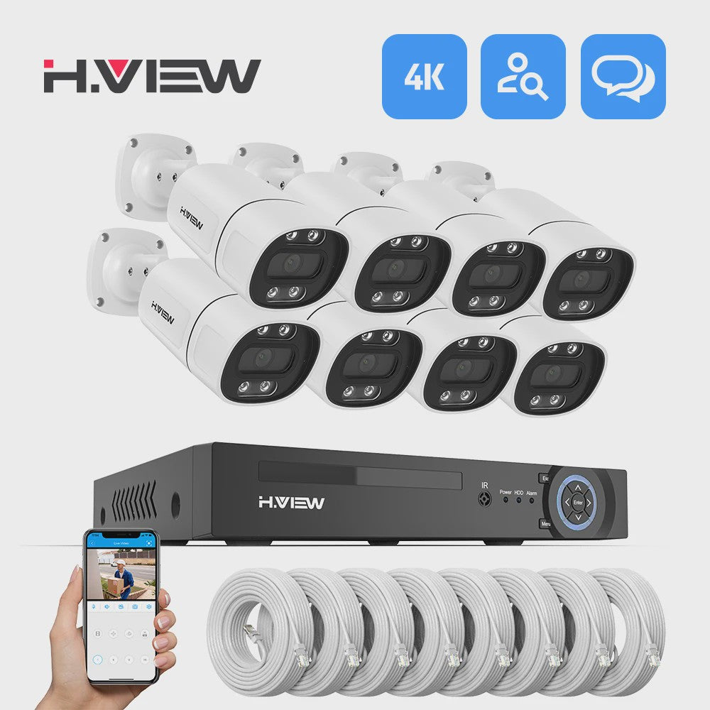 H.View 4K/8MP PoE Beveiligingscamera Systeem met 8-Kanaals NVR & Audio