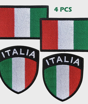 Set van 4 Italiaanse Vlag Patches met Klittenband - Borduurwerk Italia Schild