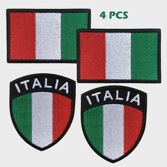 Set van 4 Italiaanse Vlag Patches met Klittenband - Borduurwerk Italia Schild