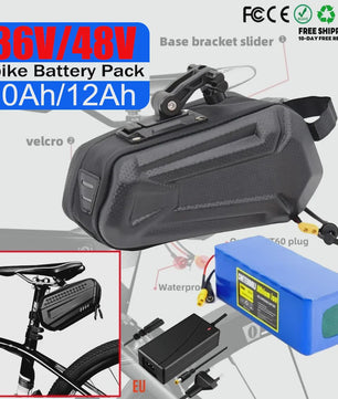 Waterproof E-bike Batterij Pack 36V/48V 10Ah/12Ah Li-ion met 2A Snellader