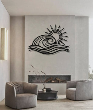 Metalen Golf & Zon Muursculptuur - Oceaan Decoratie voor Beach House Woonkamer