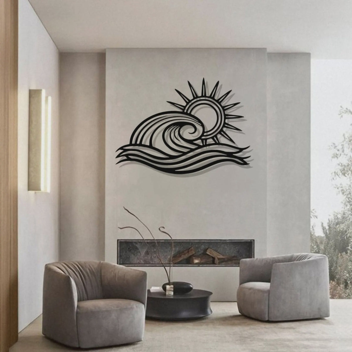 Metalen Golf & Zon Muursculptuur - Oceaan Decoratie voor Beach House Woonkamer