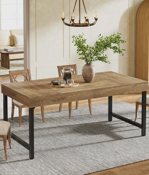 Industriële Eettafel voor 4-6 Personen - 140 cm Houtlook met Zwart Metaal