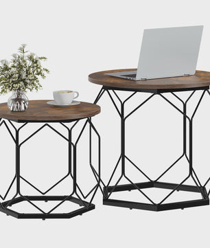 Set van 2 Ronde Bijzettafels met Opbergruimte en Metalen Frame - SediaXL