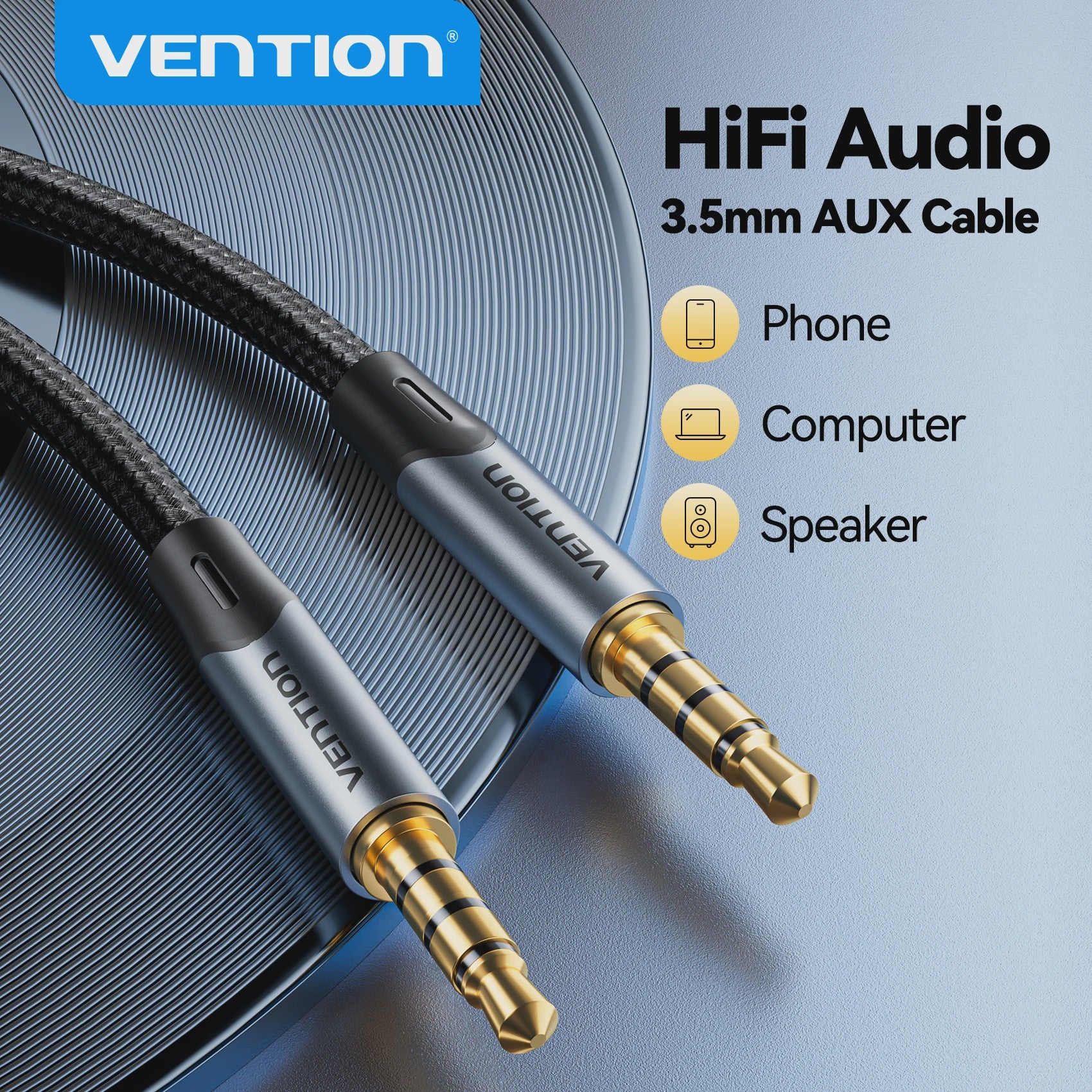 Vention 3.5mm Jack Audio Kabel - Male naar Male Aux Kabel voor Telefoon, Auto, Koptelefoon & Speaker