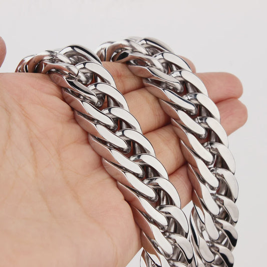 Zware Gepolijste RVS Curb Cuban Ketting - 10-17mm Breed - Waterdicht Sieraden voor Mannen & Jongens