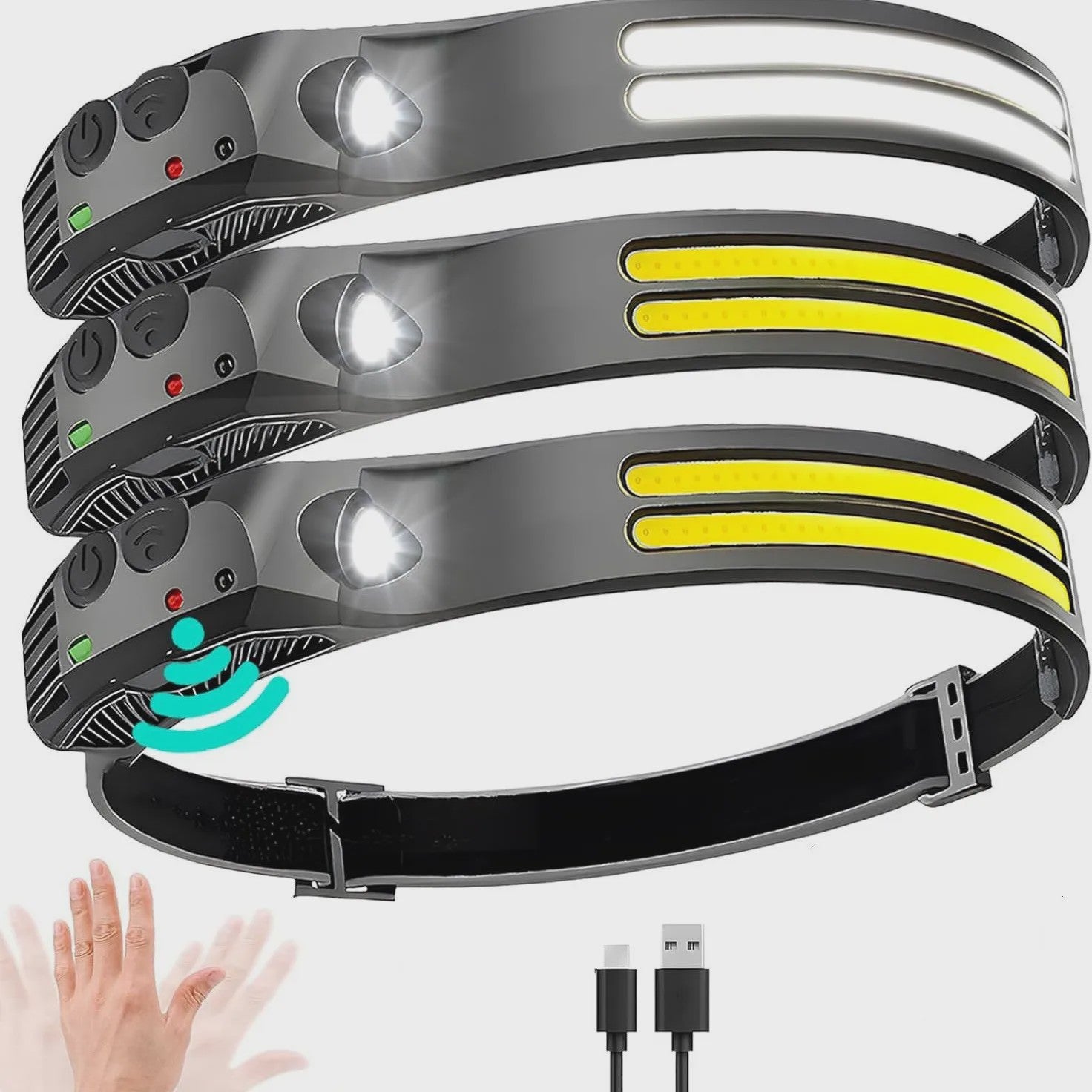 Oplaadbare LED Hoofdlamp met COB Sensor en 6 Modi - Ideaal voor Buiten en Werk