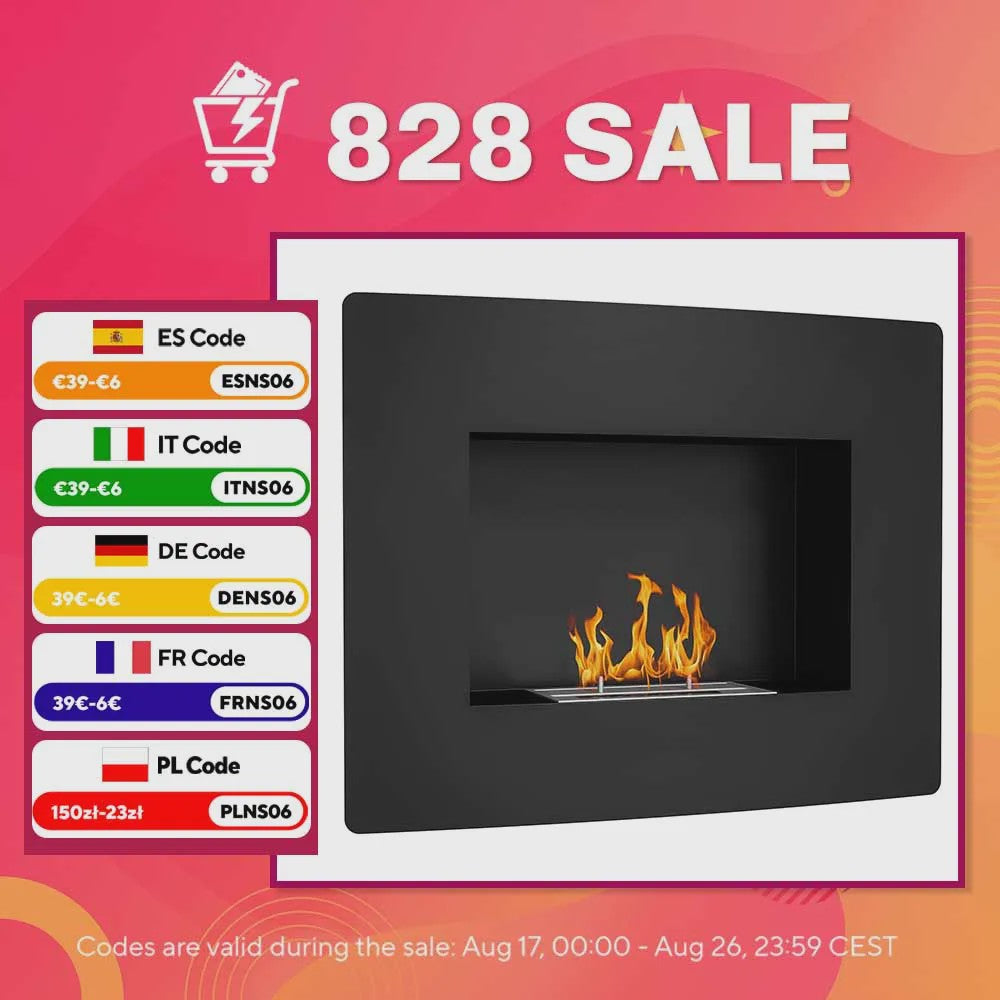 Wandmodel Bio-ethanol Haard 66x52 cm Zwart met 0.9L Tank