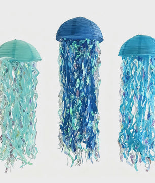 3x Blauwe Kwallen Lampionnen - Feestdecoratie Zee Thema Verjaardag & Babyshower