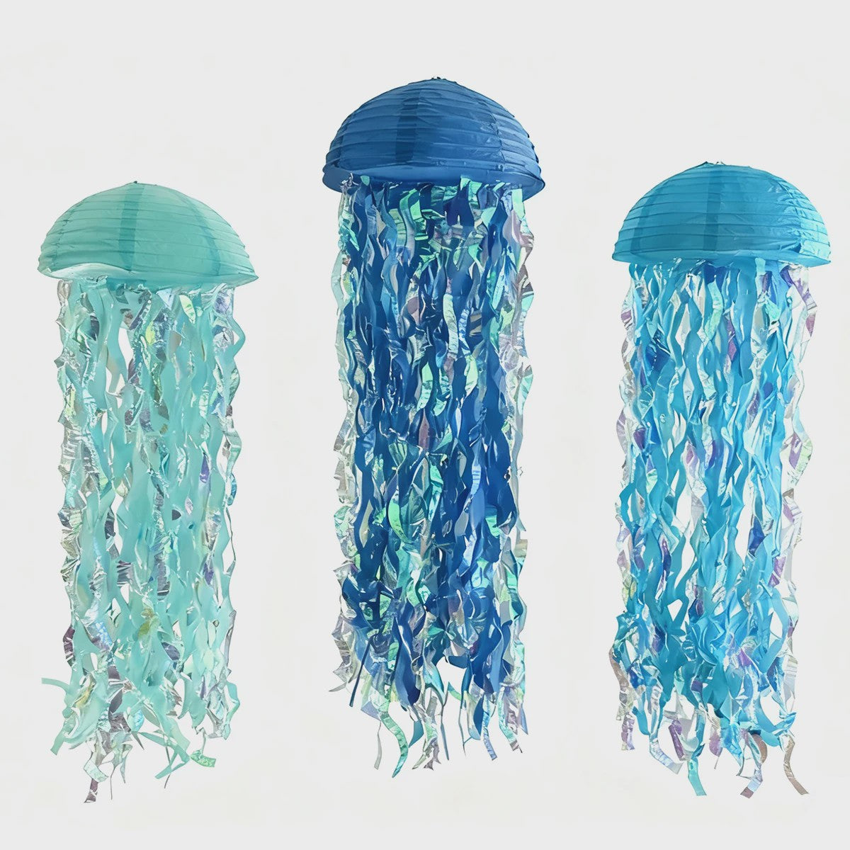 3x Blauwe Kwallen Lampionnen - Feestdecoratie Zee Thema Verjaardag & Babyshower