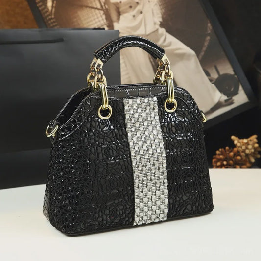 Luxe Lakleren Handtas met Krokodillenprint, Kant en Kristallen - Schoudertas