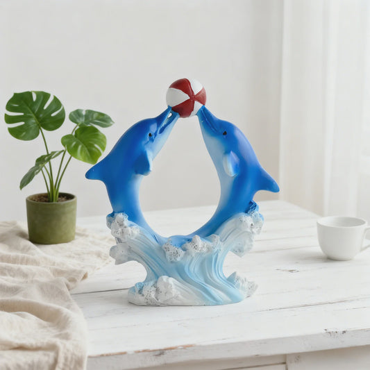 Dolfijn & Hart Decoratie Beeldje - Ocean Thema Resin Ornament voor Bureau en Woonkamer