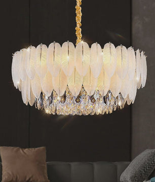 Luxe Pluimen & Kristal Plafondlamp - Sfeervolle Hanglamp voor Woonkamer & Slaapkamer