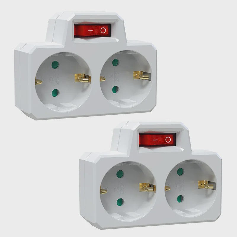 Dubbele Stekkerdoos Adapter met Aan/Uit Schakelaar - Compact & Veilig