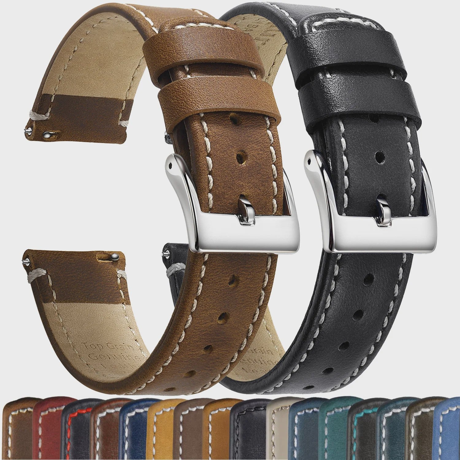 Top Grain Echt Lederen Horlogeband - 20mm/22mm Quick Release - Voor Heren, Dames & Samsung Galaxy Watch